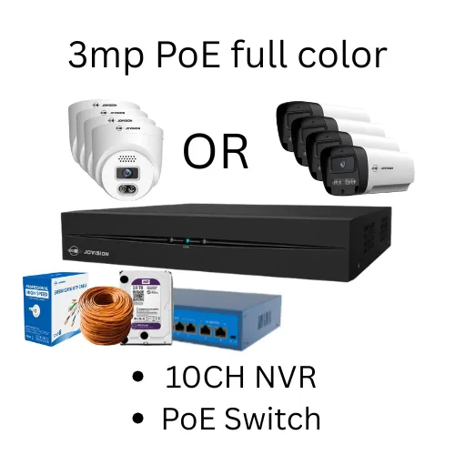 3MP Full-Color IP CCTV Kit (4 Cameras) – PoE Switch, NVR, 2TB WD HDD & CAT6 Cable