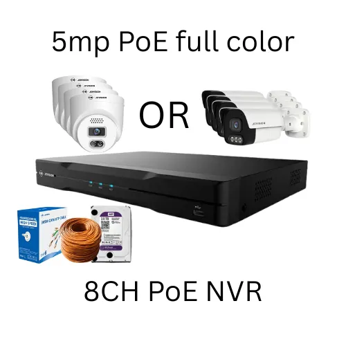 5MP Full-Color PoE CCTV Kit (4 Cameras) – 8CH PoE NVR, CAT6 Cable & 2TB WD HDD